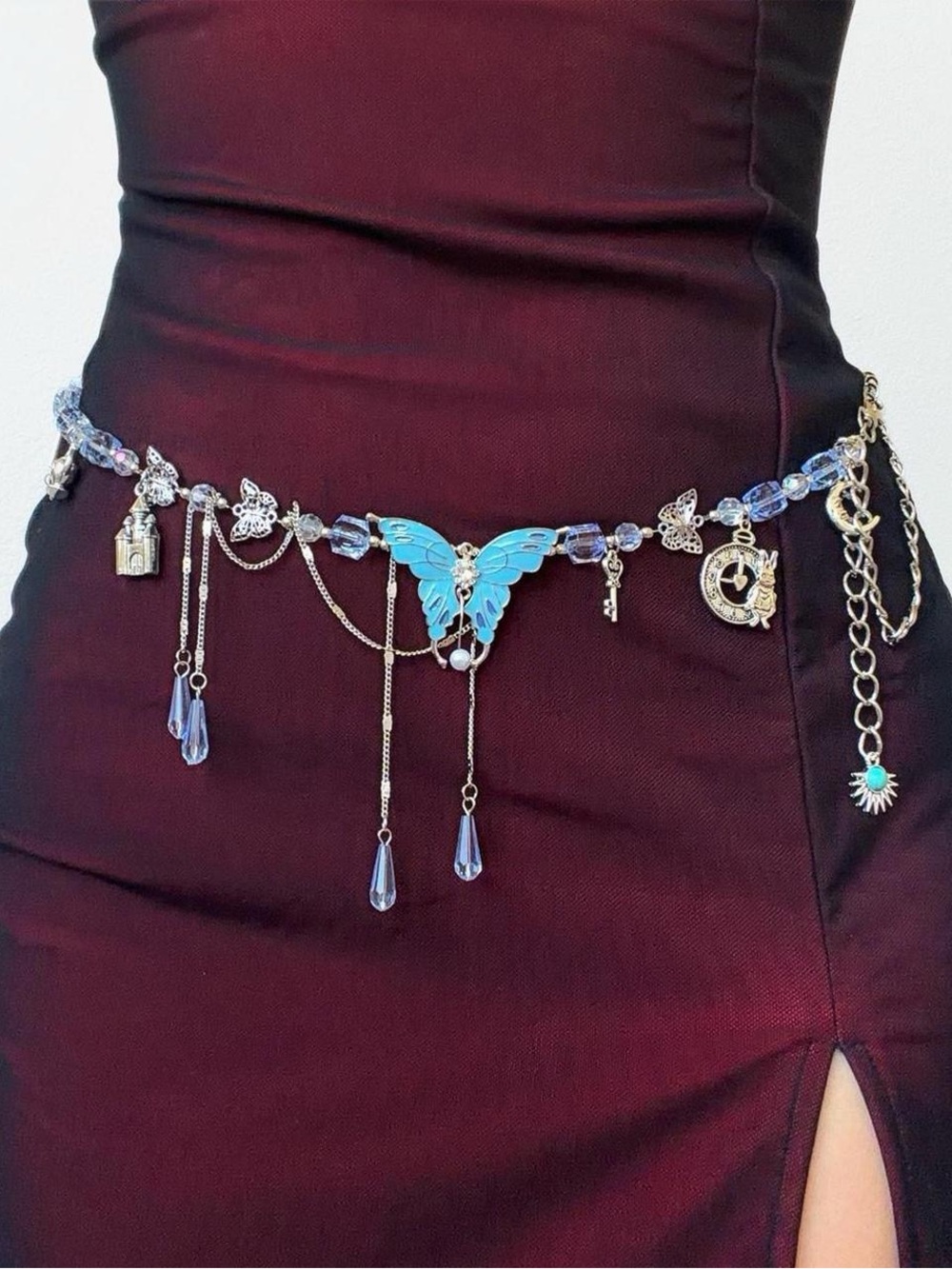 Handmade butterfly Silver Boho Alice in Wonderland Fairycore Waist chain belt